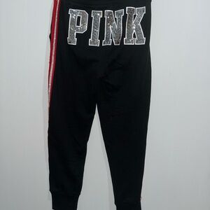 Victoria Secrets Sequin Pink Logo Joggers Red/Silver Strip S